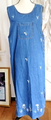 Women's Denim Pinafore Dress Size Large  embroider