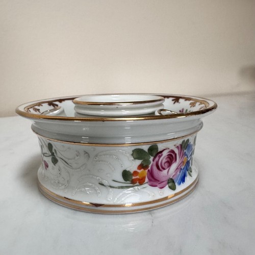 A Handpainted Sèvres Porcelain Floral Cylindrical Inkwell & Stand Made in France - Picture 5 of 13