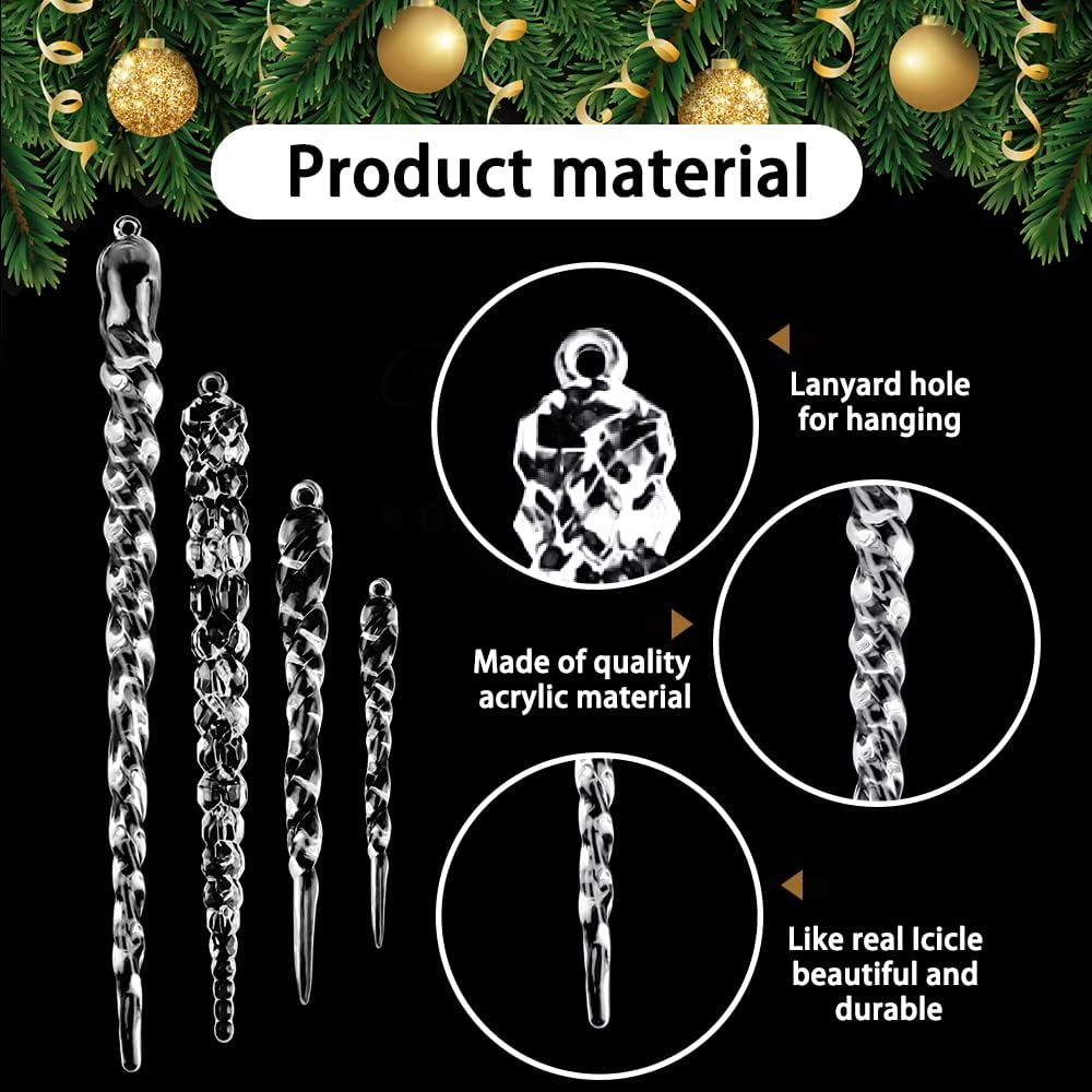 Christmas Tree Clear Glass Icicle Ornaments Decoration Xmas Home Decor