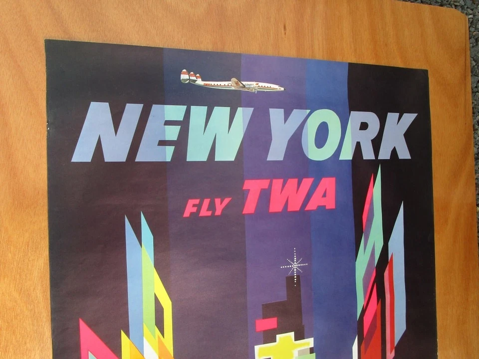 AFFICHE PAPIER "FLY TWA / NEW YORK" par "David KLEIN" (1956) - Photo 2/4