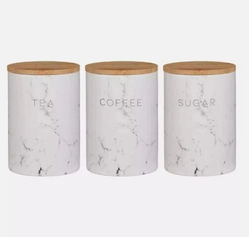 Set Of 3 Tea Coffee Sugar Ceramic Canisters Kitchen Decor Storage Jars Gift