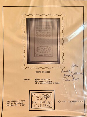 The Needle's Work WHITE ON WHITE Cross Stitch Pattern by Dawn Lewis *Signed*
