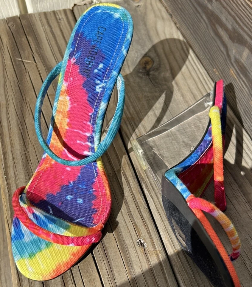 Прозрачный Lucite каблук скольжения на слайд мул размер 11 с открытым носком плащ ROBBIN галстук краситель LN EUC - Изображение 4 из 4