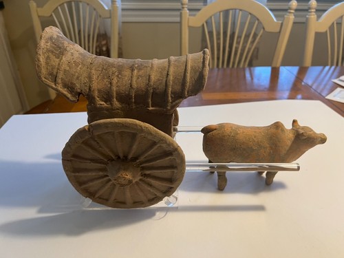 Large Ox Pulling Cart On Acrylic Display stand. Tang Dynasty 618AD-906AD COA - Imagen 17 de 24