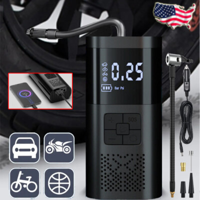 #ad Electric Wireless Portable Air Compressor Pump Bike Car Tire Inflator w Battery $19.99