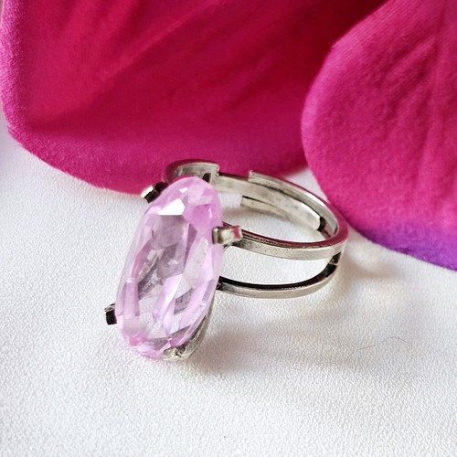 Bague Moderniste Artisan Argent 925 Navette Spinelle Rose T 56 Ajustable 6,4g - Foto 21 di 24