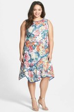 NWT Adrianna Papell Floral Asym Fit & Flare Dress 16W $158 Original Dress Sheath