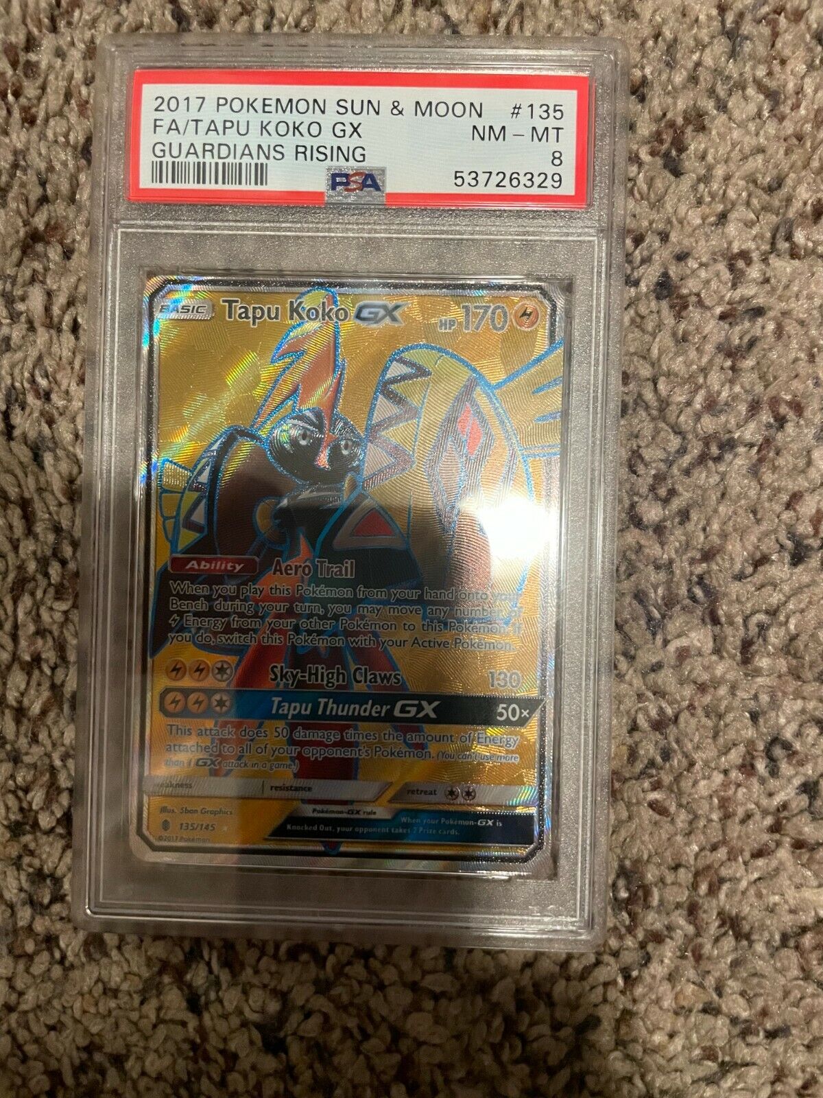 Tapu Koko GX FULL ART ULTRA RARE 135/145 Pokemon SM Guardians Rising Holo NM