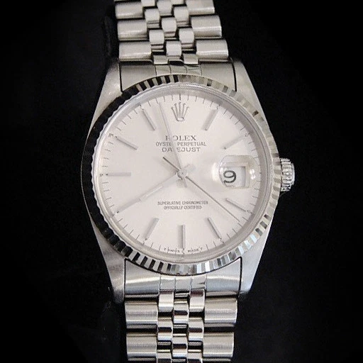 Rolex — Rolex Datejust Mens Stainless Steel 18K White Gold Quickset Jubilee Silver 16234