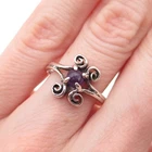 925 Sterling Silver Vintage Real Amethyst Spiral Oxidized Ring Size 6