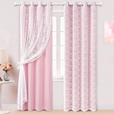 Yinhua Pink Curtains for Girls Room Double Layer Blackout Curtains for Bedroo...