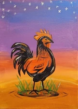 Original Rooster Art 16 x 12 Canvas Acrylic  Home Wall Decor Painting