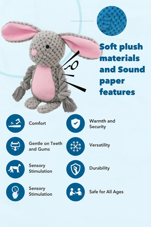 Dog Toy - Plush Crocheted Bunny Toy with Rope Limbs 24*10*6cm - Image 2 of 3