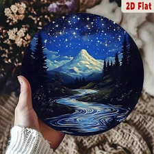 1pc 2D 2D Flat Retro Snow Mountain River Night Scene Metal Wall Decoration- 2D F