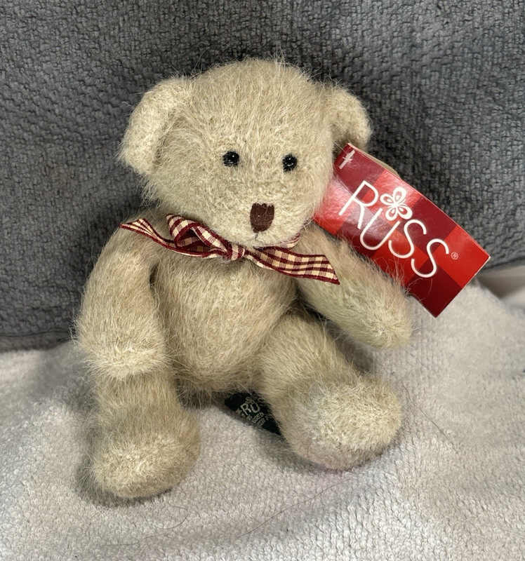 Russ Mini Teddy Bear Plush Stuffed Animal Red Tag Red Striped Bow 1998 MPN 3338