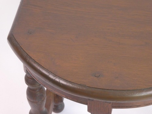 Antique Wooden Bobbin Half Moon Side Table, Carved Plant Stand Table, Farmhouse - Picture 4 of 9