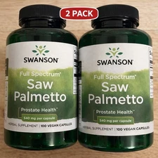 2 Pack Swanson Saw Palmetto 540 mg | 200 Vegan Capsules | Herbal Sup | Free Ship