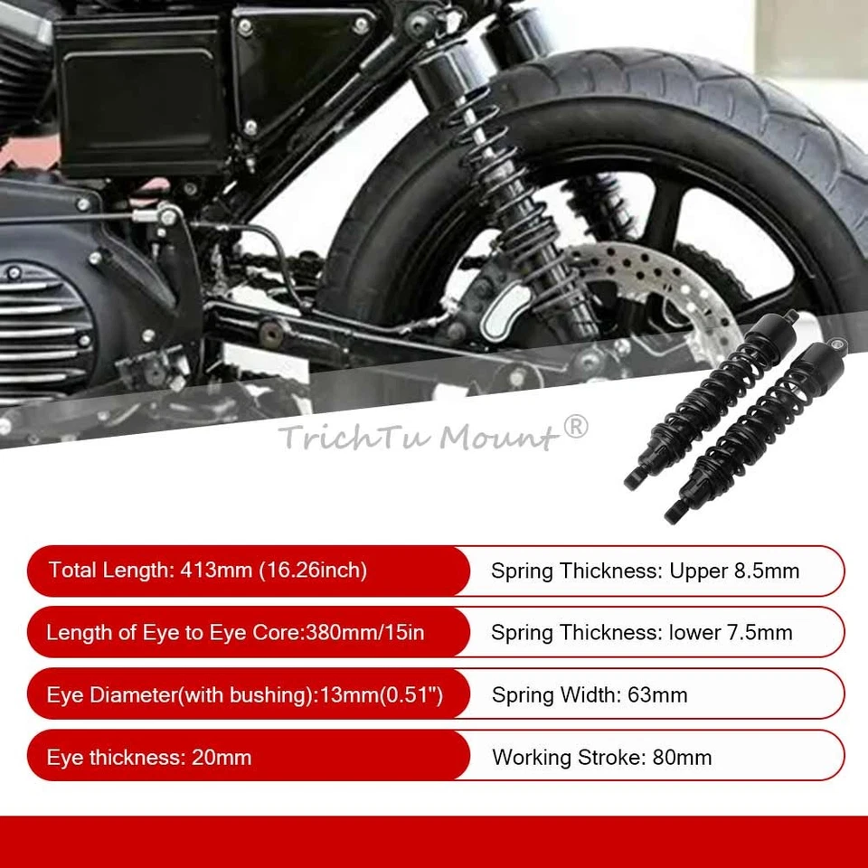 15" 380mm Rear Air Shock Absorber For Harley Sportster Custom XL883 1200 1996-03 - Image 4 of 4