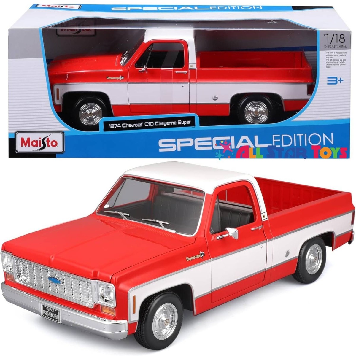 1974 CHEVROLET C10 CHEYENNE SUPER PICKUP RED & WHITE 1/18 MODEL BY