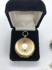 14K Solid Gold Cylinder 4 Rubies Pocket Watch Smaller