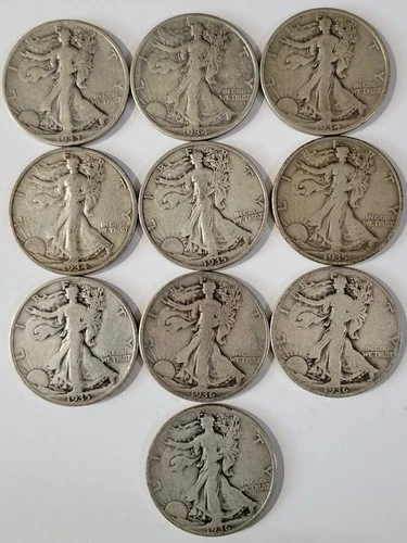Set of (10) Consecutive Walking Liberty Half Dollars 1933-S through 1936-S