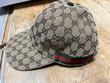 Authentic Gucci GG Canvas Sherry Line Beige Baseball Cap Green Red Size M 58cm
