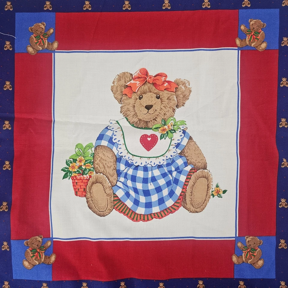 Cranston Screen Print Fabric Panel Teddy Bears 4 Squares Blanket Quilt Pillows - Image 2 of 4