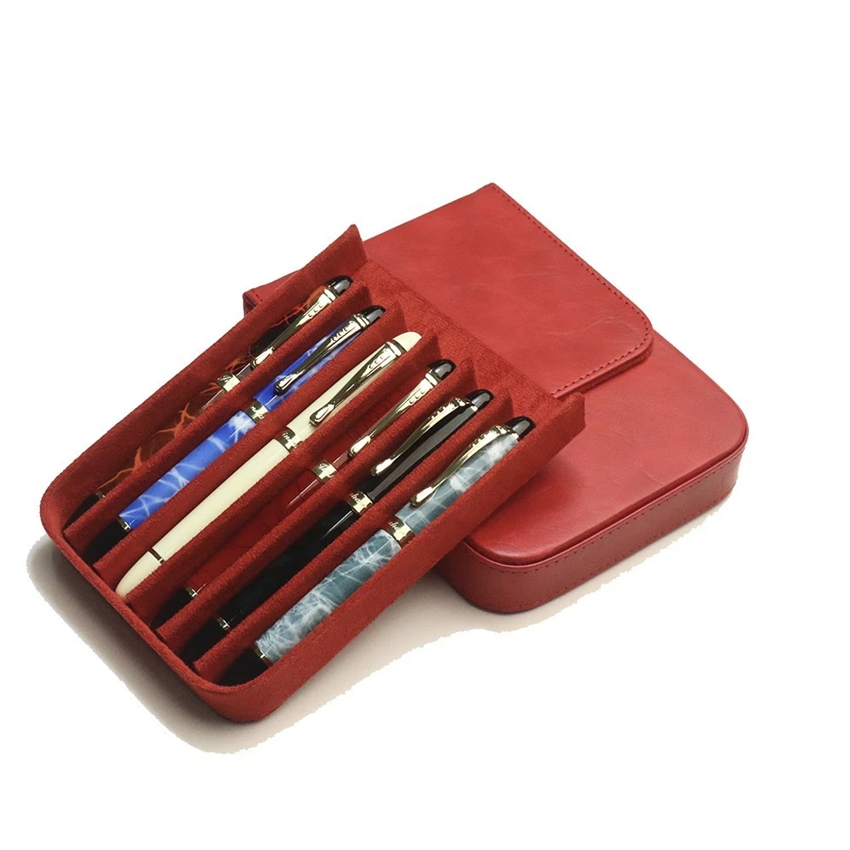 Estuche rígido de cuero para plumas estilográficas de 6 ranuras caja de almacenamiento organizador + bandeja para plumas extraíble Foto 4 de 4