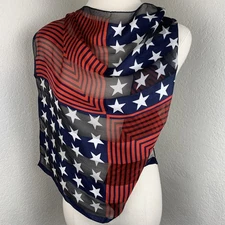 Echo Red White Blue Stars Stripes Patriotic Pattern 100% Silk Square Scarf 20”