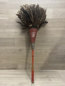Plumeau Vintage En Vraies Plumes De Dinde - Manche En Bois, Fabriqué Aux USA, NOS (neuf D'origine)