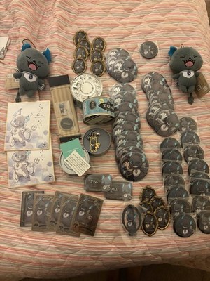 Massive Disney Twisted-Wonderland Grim Lot: Buttons, Pins, Plush Keychain, Cards