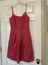Loft Coral Women’s Cotton Sleeveless Sundress w Pleats, Eyelet & Back Tie Detail