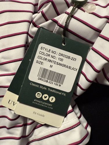 NWT MEN'S DONALD ROSS POLO, SIZE: M, COLOR: WHITE/SANGRIA/BLACK (M31) - Picture 3 of 3