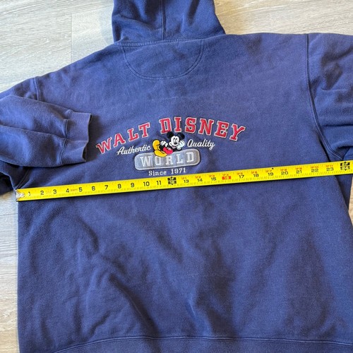 Vintage Walt Disney World Embroidered Full Zip Hoodie Mickey Faded Navy Blue XL - Picture 6 of 7