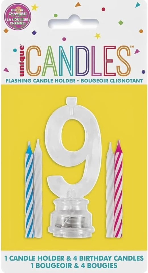 Candelabro intermitente de plástico verde número 9 con juego de velas de cumpleaños - 1 juego - Foto 3 de 4
