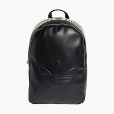 Image of ADIDAS ORIGINALS PU TREFOIL OUTLINE BACKPACK BLACK WORK SCHOOL RETRO MENS NEW