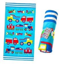Kids Beach Towel   100 Cotton, Soft  Absorbent, Trains, Planes and Trucks