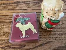 1988 Vintage Rawcliffe Sharpei Dog Brass Christmas Ornament PLUS BELL