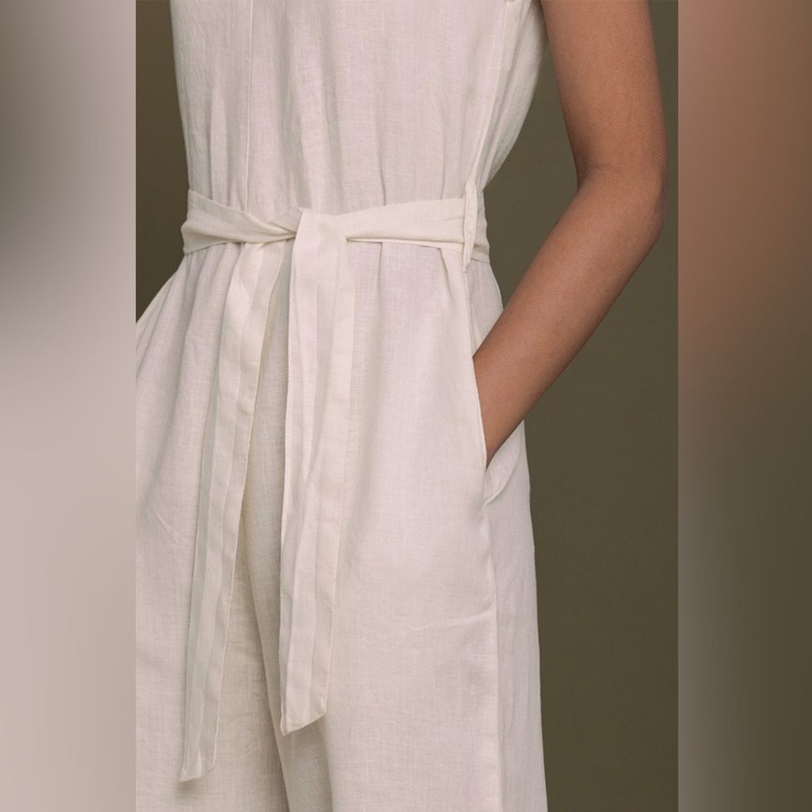 REISTOR SIZE XL2XL OFF WHITE BREAKFAST IN BED WIDE LEG 100% HEMP JUMPSUIT thumbnail 4