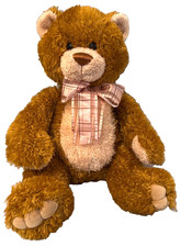 2022 Aurora Brown Sugar Teddy Bear 15" Tall Plush Stuffed w/ Plaid Neck Bow