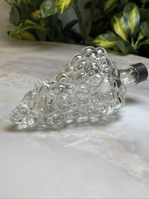 Vintage Clear Glass Grape Cluster Bottle Decanter Made in Turkey w Stopper