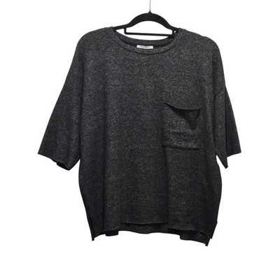 Zara Trafaluc Womens Charcoal Grey Knit Oversized Pocket T-Shirt Top Size M