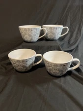 Portobello By Inspire Coffee Mugs Set Of 4 Grey And White Floral Design D Handle