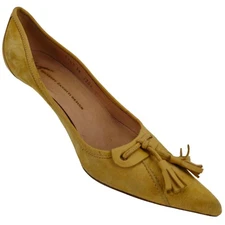 Giuseppe Zanotti Italy Mustard Suede Tasseled Kitten Heels Womens 8B Dress Shoes