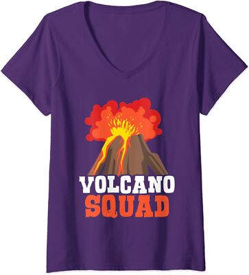 Volcano Squad Volcanic Lava Geology Volcanoe  Ladies' V-Neck Tshirt