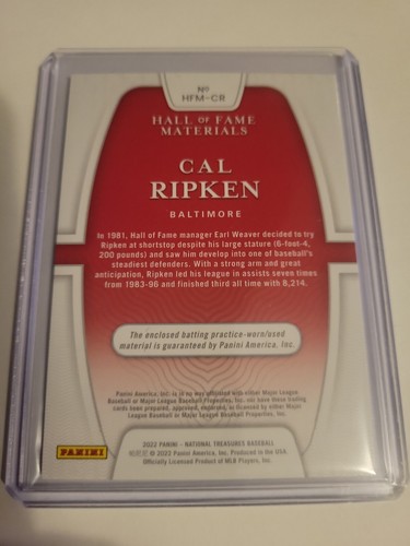 2022 National Treasures Cal Ripken Jr. Parche de Materiales de la Corte #7/49 Orioles - Imagen 2 de 2