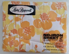 Vintage NIP Lady Pepperell Muslin Twin  Flat Sheet Yellow Orange Flower Pattern
