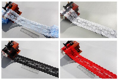 Spitze 75mm breit Borte Tüllspitzen Crem WEiß Hellblau Schwarz Rot Meterware