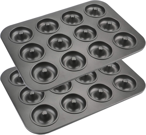 Paquete de 2 sartenes antiadherentes para donas Lawei de 12 cavidades, molde para magdalenas y bageles de acero al carbono - Imagen 11 de 11