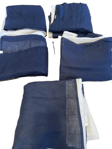 Lot 6 Pottery Barn Ivory Blue Light Filtering Drapes 100% Linen 50x96 Curtains